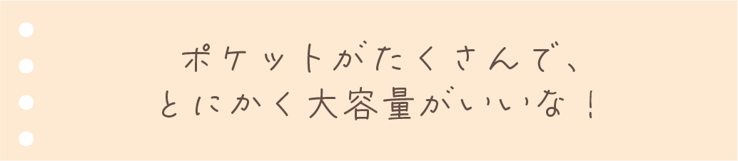 ポケットがたくさんで、とにかく大容量がいいな！